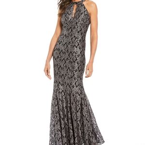 R & M RICHARD'S Silver Keyhole Evening Gown Size 12